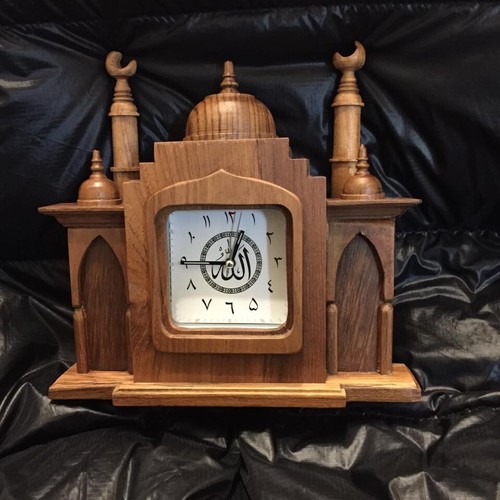 Azan clock wooden mosque shape - mosque,